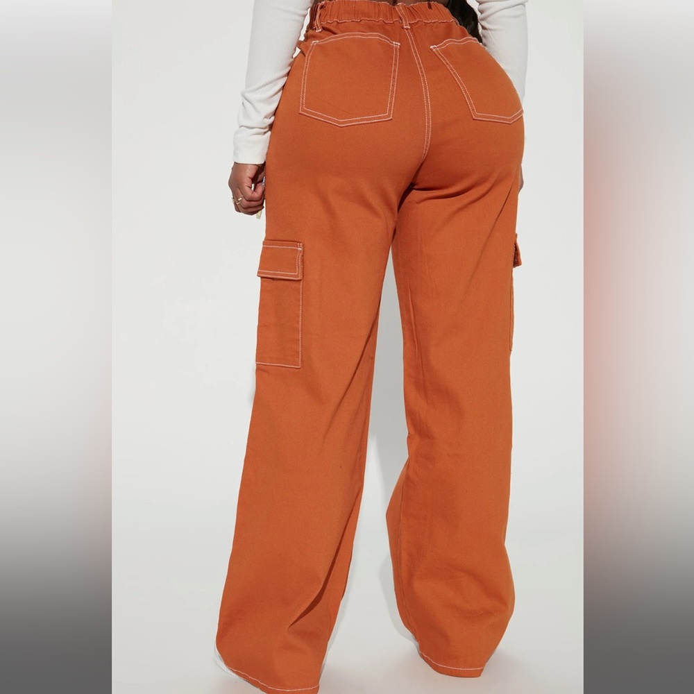 Rust High Rise Cargo Jeans - Picture 3 of 3